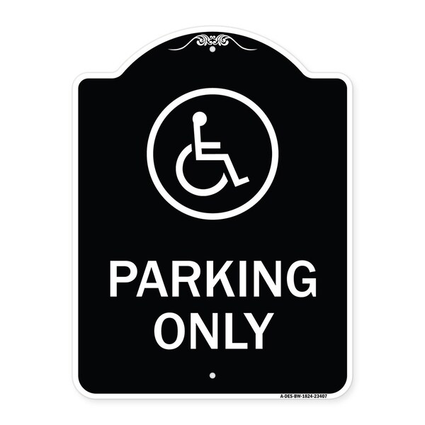 Signmission Parking With New Access Symbol Heavy-Gauge Aluminum Architectural Sign, 24" x 18", BW-1824-23407 A-DES-BW-1824-23407 - main